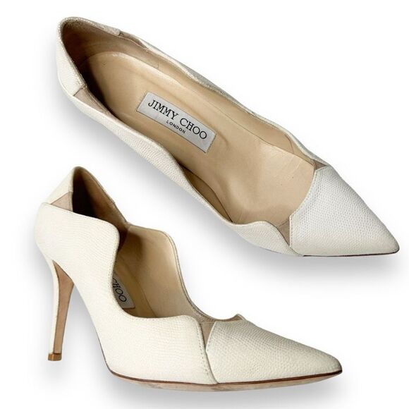 Jimmy Choo Tamika 100mm Jagged Pump, Latte/Nude Cream Textured Leather Size 37 - Picture 2 of 10